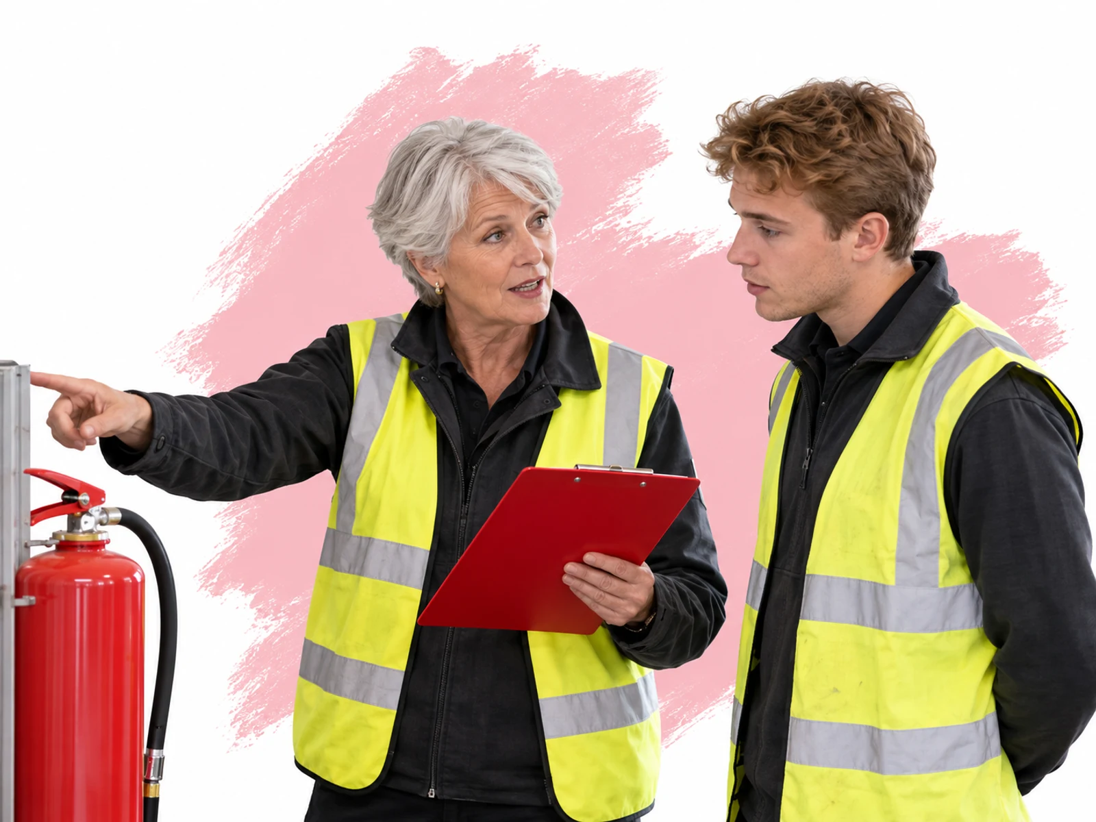 Teamleider geeft medewerker een veiligheidsinstructie