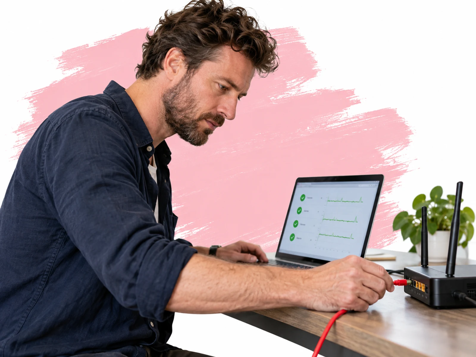 Webontwikkelaar werkt aan verbinding en hosting
